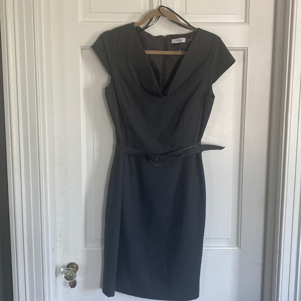 Classic grey belted cap sleeve Calvin Klein
